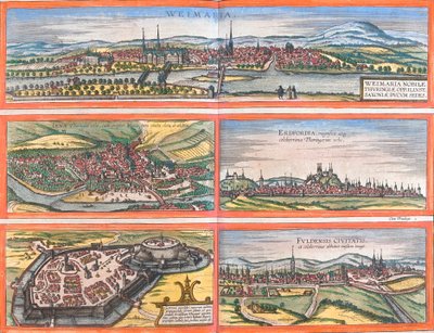 Vues de Weimar (Weimaria), Iéna, Erfurt (Erdfordia), Gotha et Fulde (Fuldensis), Allemagne - Franz Hogenberg