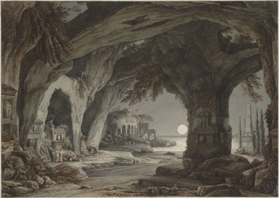 Paysage idéal avec grotte rocheuse, tombes et ruines au clair de lune, vers 1790 - Franz Innocenz Josef Kobell