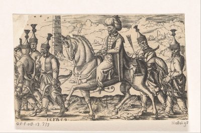 Sultan à cheval accompagné de soldats - Franz Isaac Brun