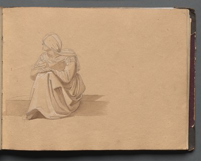 Album avec des vues de Rome et des environs, études de paysage, page 19a : Figure féminine assise - Franz Johann Heinrich Nadorp