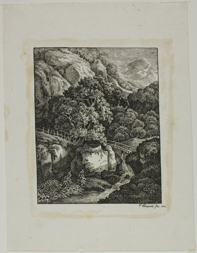 Paysage montagneux boisé avec une petite cascade et un sentier - Franz Joseph Leopold