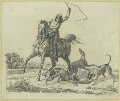 Cavalier et quatre chiens déchirant un lièvre - Franz Krüger