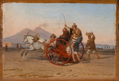 Un moine capucin et une nonne sont transportés dans une carrette napolitaine au port de Naples - Franz Ludwig Catel