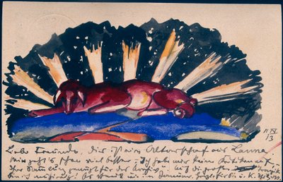 "Autel de Lana", Franz Marc de Sindelsdorf à Gabriele Münter à Munich : Carte postale, cachet postal du 11.04.1913 - Franz Marc