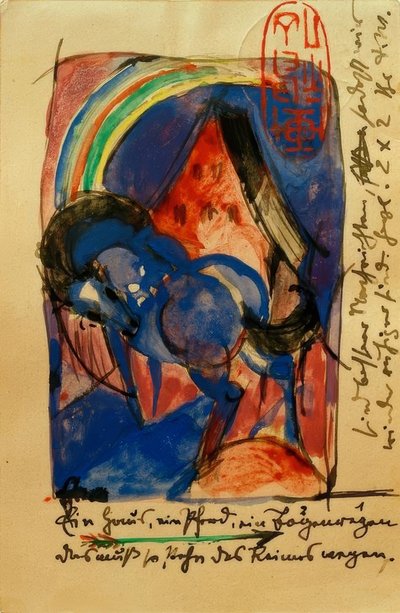 Cheval et maison avec arc-en-ciel - Franz Marc