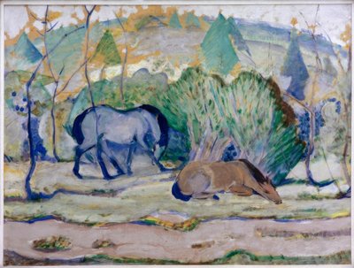Chevaux au pâturage (Chevaux dans le paysage) - Franz Marc