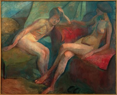 Deux nus sur un canapé rouge - Franz Nolken