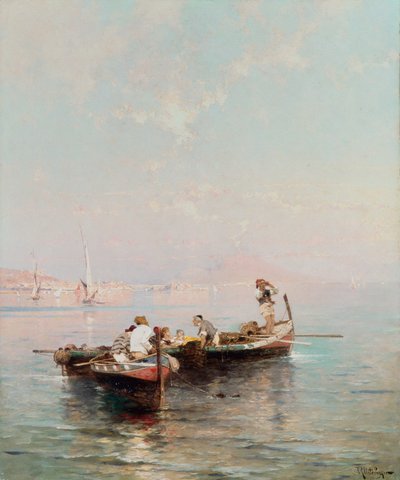 Bateau de pêche dans la baie de Naples - Franz Richard Unterberger