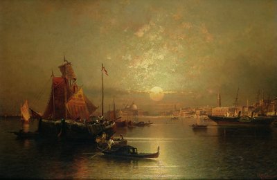 Navires sur la lagune, Venise, au coucher du soleil - Franz Richard Unterberger