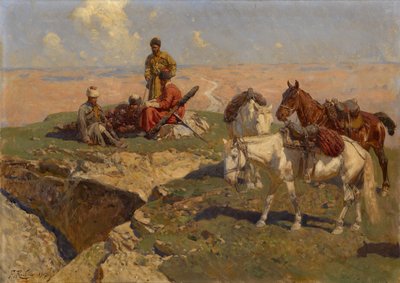 Cavaliers caucasiens au repos, 1917 - Franz Roubaud