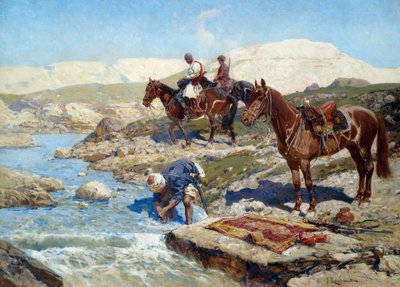 Cavaliers circassiens traversant la rivière - Franz Roubaud