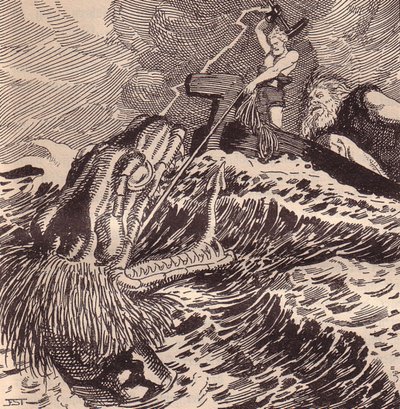 Thor et Hymir pêchant. Illustration pour L