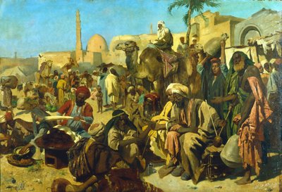 Un marché au Caire, fin 19ème siècle - Franz Theodor Wurbel