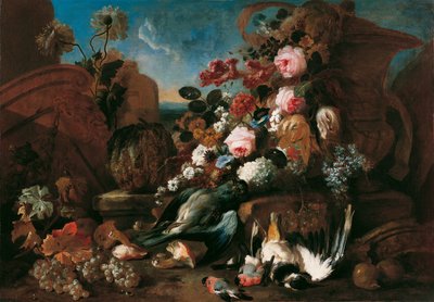 Nature morte avec fleurs, oiseaux morts et ruines - Franz Werner Tamm