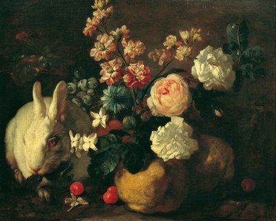 Nature morte avec lapin, fleurs et fruits - Franz Werner Tamm