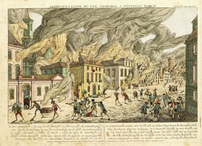 Vue de New York pendant le grand incendie de 1776; Représentation du feu terrible à Nouvelle York, 1780 - Franz Xaver Habermann
