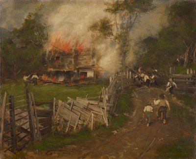 La maison Seppen en feu à Reith - Franz von Defregger
