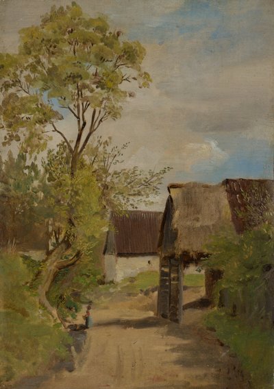 Rue de village à Aresing (?) avec une figure féminine - Franz von Lenbach