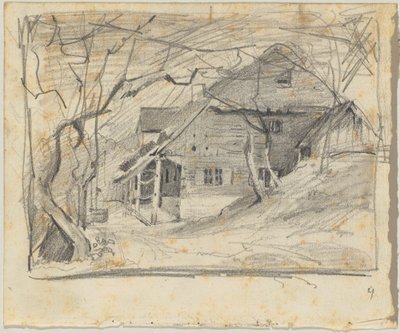Ferme sous des arbres nus - Franz von Lenbach