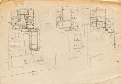 Croquis de conception pour la villa atelier de Matsch - Plan de trois étages - Franz von Matsch