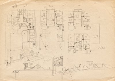 Croquis pour la villa atelier de Matsch - Plans et construction du toit - Franz von Matsch