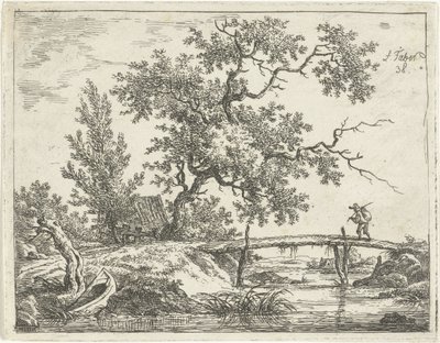 Paysage avec homme sur un pont - Frédéric Théodore Faber