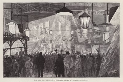 Nouvelle installation de lumière électrique au marché de Smithfield, Londres - Fred T. Jane