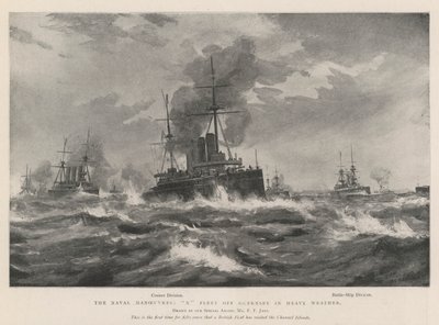 Les manœuvres navales, flotte X au large de Guernesey par gros temps - Fred T. Jane