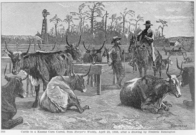 Bétail dans un corral de maïs au Kansas, illustration de 