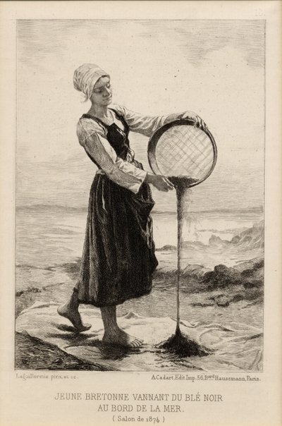 Une jeune Bretonne vannant du sarrasin au bord de la mer, gravé par Cadart en 1874 - Frederic Auguste Laguillermie