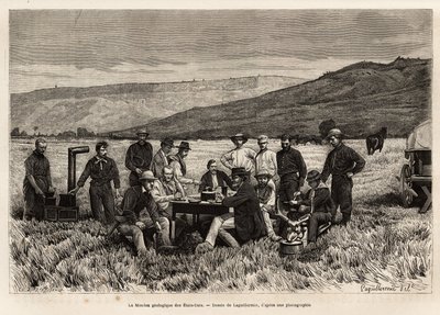 La mission géologique des États-Unis est jeune dans la plaine, gravée d