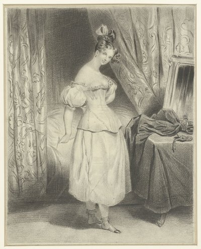 Jeune femme dans une chambre à coucher, dénouant son corset - Frederic Bouchot