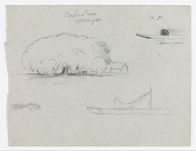 Ceiba à Mompos, Champan Canoë, arbres et une partie du bateau, Rio Magdelena, Colombie - Frederic Edwin Church