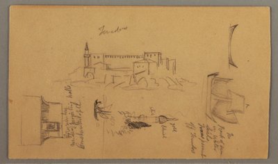 Dessin, château, minaret, voiliers, maison, mai 1868 - Frederic Edwin Church