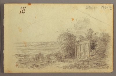 Dessin, ruine classique, arbres, 1844 - Frederic Edwin Church