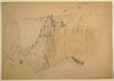 Dessin, côte avec des rochers escarpés, août 1885 - Frederic Edwin Church