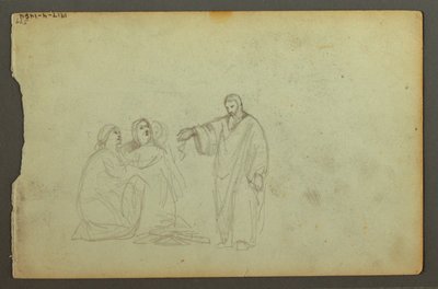 Dessin, chariot couvert, trois études de femme, peut-être 1868 - Frederic Edwin Church