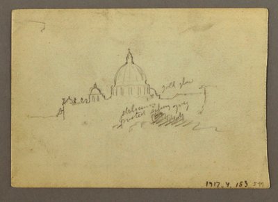 Dessin, vue lointaine du dôme de la basilique Saint-Pierre, Rome, Italie, janvier 1869 - Frederic Edwin Church