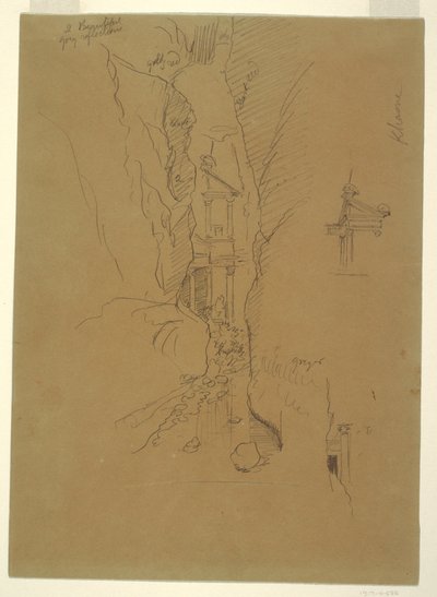 Dessin, El Khasneh depuis le Sik, Petra, fin février 1868 - Frederic Edwin Church