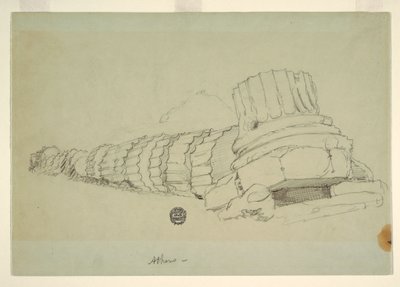 Dessin, colonne tombée du temple de Zeus Olympien, Athènes, avril 1869 - Frederic Edwin Church
