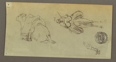 Dessin, personnage montant un chameau, chameau assis, peut-être 1868 - Frederic Edwin Church