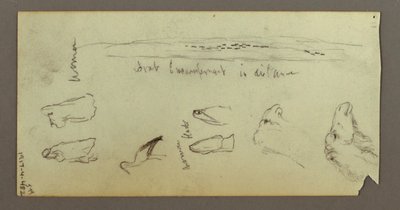 Dessin, personnage chevauchant un chameau, portant une lance, deux études de personnages, peut-être 1868 - Frederic Edwin Church