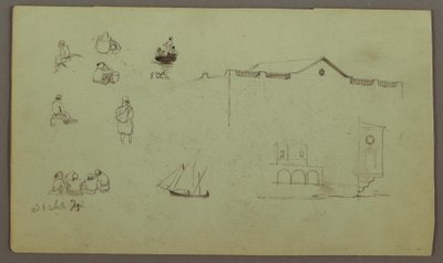 Dessin, études de figures, bateau à voile, études architecturales, peut-être 1868 - Frederic Edwin Church