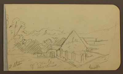 Dessin, jardin, maison, Cuautla ; verso : église, grange, Cuautla, février 1885 - Frederic Edwin Church