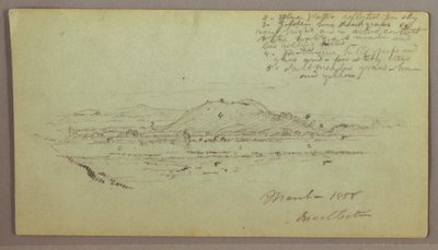 Dessin, collines, rivière, mars 1858 - Frederic Edwin Church