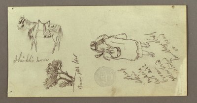 Dessin, cheval, figure de dos, arbres, peut-être 1868 - Frederic Edwin Church