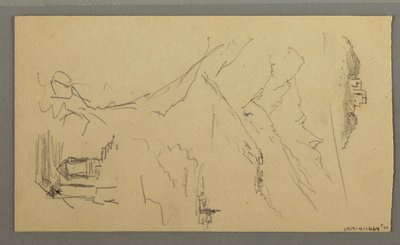 Dessin, maison, pont, château, toits, août 1868 - Frederic Edwin Church