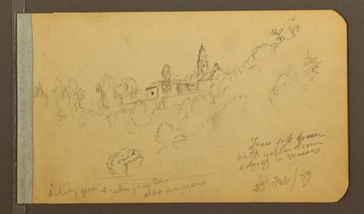 Dessin, maisons, clocher, 23 février 1889 - Frederic Edwin Church