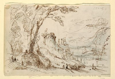 Dessin, paysage imaginaire avec ruines classiques, vers 1845 - Frederic Edwin Church