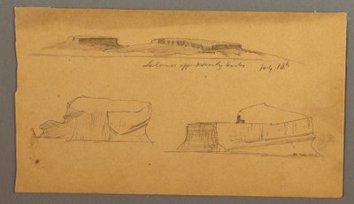 Dessin, île au large du port de Henly et deux icebergs flottants, 16 juillet 1859 - Frederic Edwin Church
